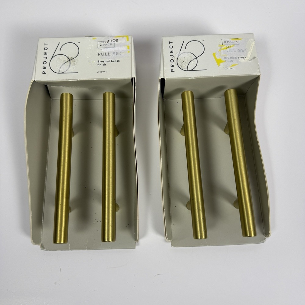 Set of 2 Project 62 Gold Drawer Handle Set Brushed Brass Finish 5.5" Length NWIB